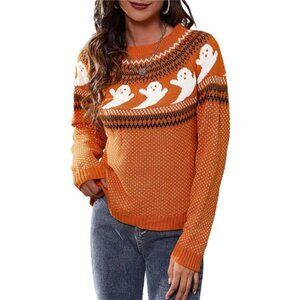 Women’s Casual Leopard Print Pullover: Long Sleeve Crew Neck Sweater
